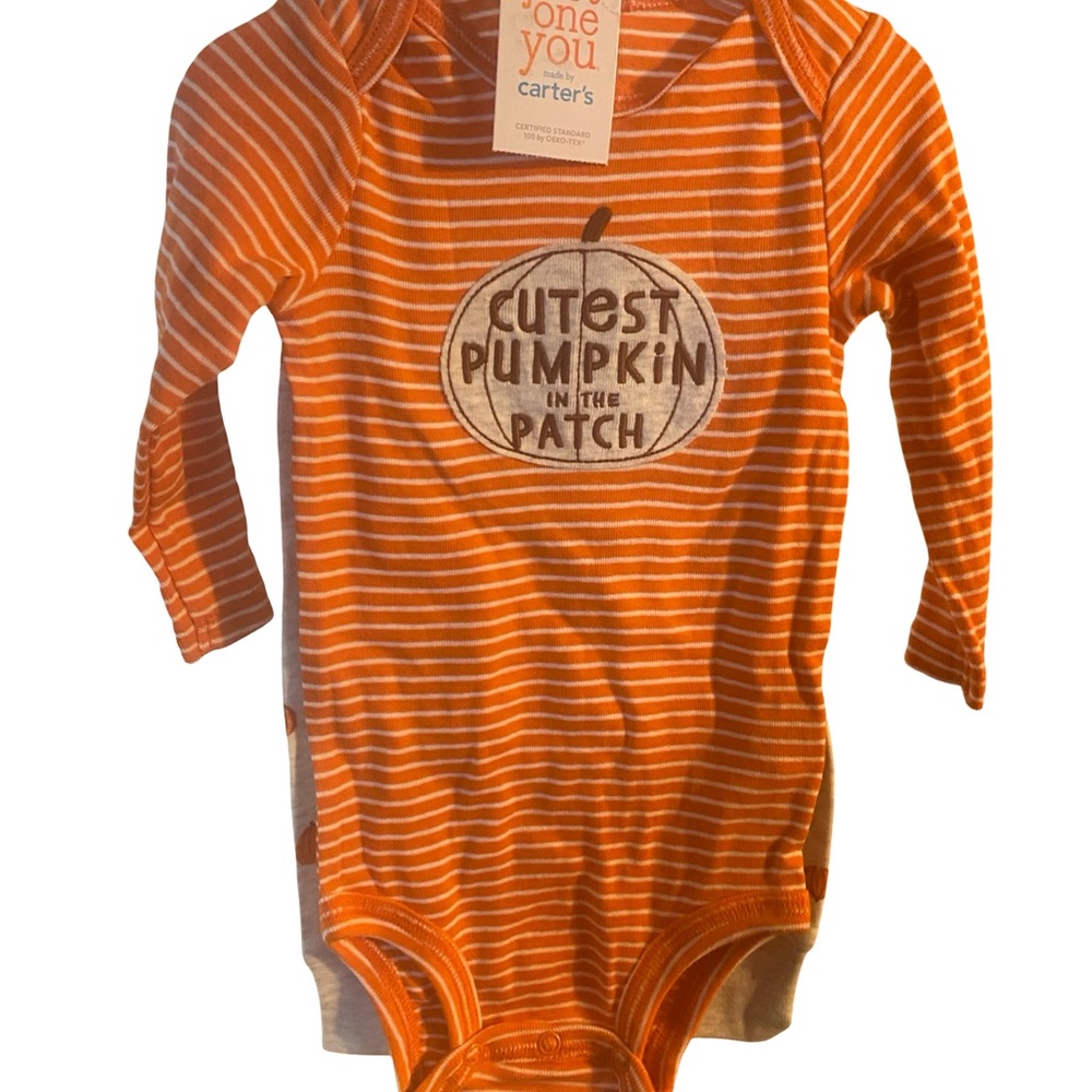 Carter's Orange Striped Pumpkin Bodysuit with pumpkin bottoms